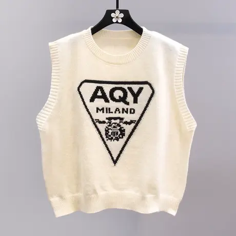 字母提花针织马甲女秋季2023新款宽松学院风时尚无袖坎肩背心马夹图片