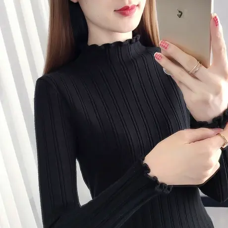 半高领毛衣女秋冬2022新款长袖内搭针织衫修身紧身百搭黑色打底衫图片
