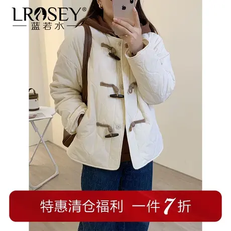 大码女装复古牛角扣菱格棉服冬季新款胖MM宽松保暖小香风高端外套图片