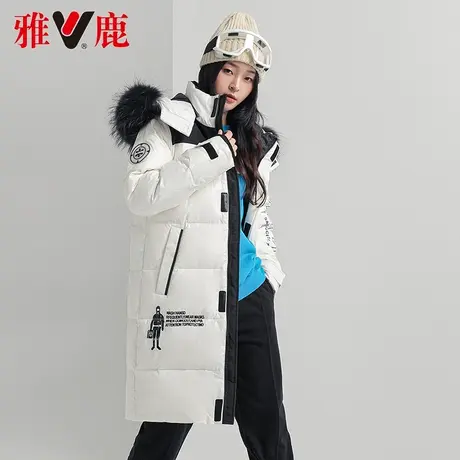 雅鹿大毛领连帽羽绒服女中长款2022冬季新款时尚休闲保暖外套高端商品大图