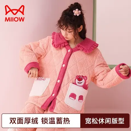 猫人睡衣女款加绒加厚冬季夹棉可爱卡通少女生秋天2023新款家居服图片