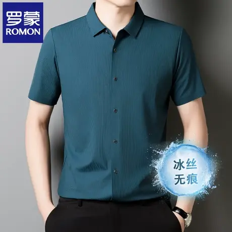 罗蒙高端男士冰丝短袖衬衫夏季薄款无痕免烫商务休闲半袖衬衣N2Z商品大图