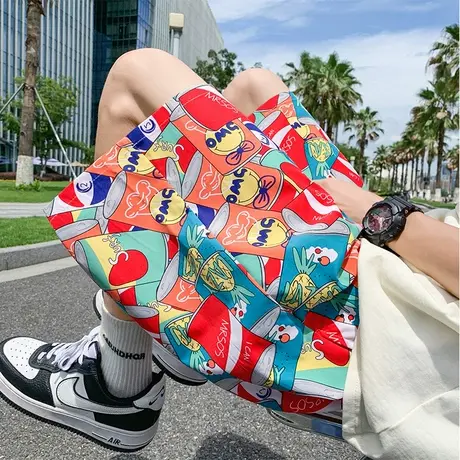 沙滩裤男夏季2025新款速干泳裤美式花短裤休闲宽松大码港风五分裤商品大图