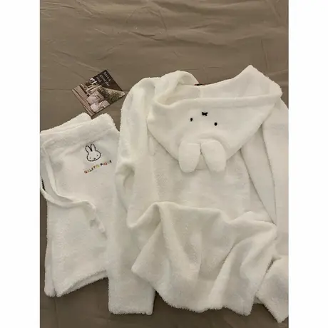 穿着睡觉也很舒服米菲兔软糯糯的外套短裤两件套女家居服睡衣外穿商品大图