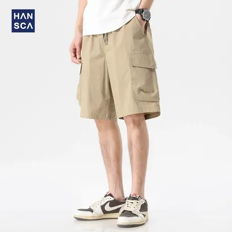 hansca户外机能细格纹冰丝工装短裤男夏季薄款宽松抗皱休闲五分裤商品大图