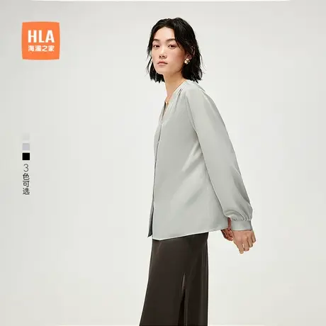 HLA/海澜之家宽松长袖衬衫2025春夏新款通勤V领顺滑亲肤衬衣女装商品大图