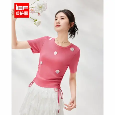IEF/爱依服2025夏季新款法式温柔小女人气质立体花朵设计毛织上衣商品大图