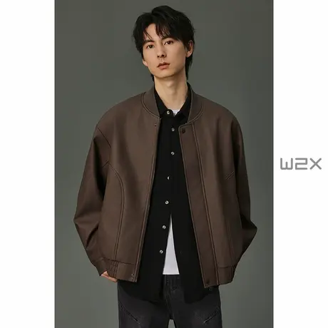 w2x2024秋季新款PU涂层棒球服夹克男设计感休闲外套痞帅上衣商品大图