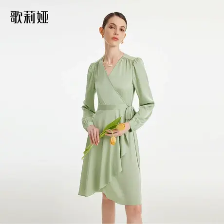 歌莉娅22姆米真丝连衣裙女秋季新品桑蚕丝v领裙子高级感1B8L4K730图片