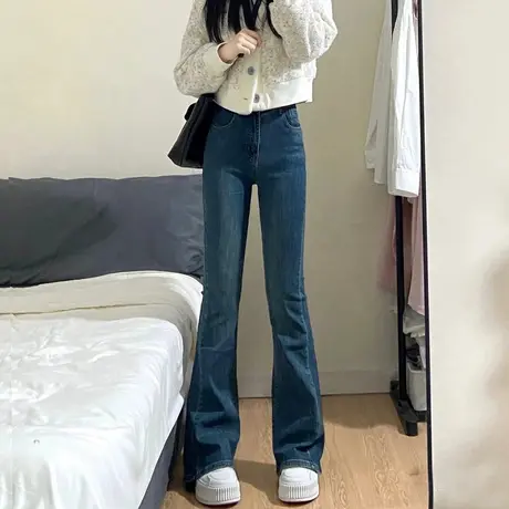 复古微喇牛仔裤女春秋款2023新款高腰显瘦小个子马蹄裤弹力喇叭裤商品大图