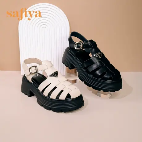 Safiya索菲娅厚底罗马凉鞋女夏季新款外穿三角标镂空编织包头凉鞋图片