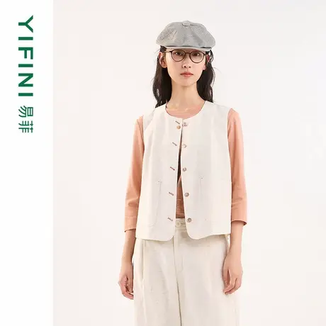 [专柜同款]Yifini/易菲气质文艺宽松短款马夹无袖上衣百搭马甲女图片