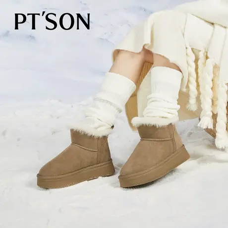 百田森厚绒雪地靴女款2024新款冬季加绒一脚蹬女鞋毛茸茸靴子短靴商品大图