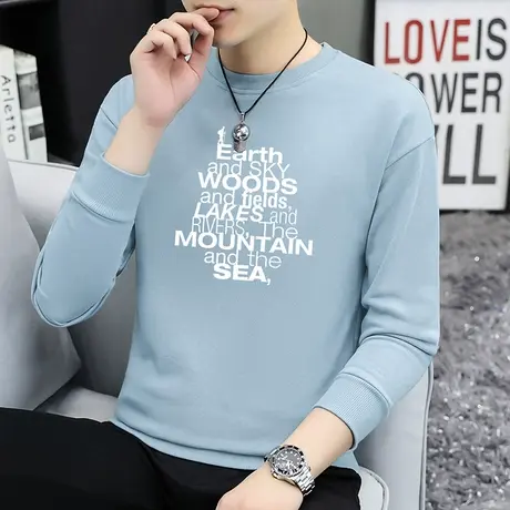 重磅纯棉圆领卫衣男2023新款摇粒绒加绒保暖无帽长袖t恤宽松潮流商品大图