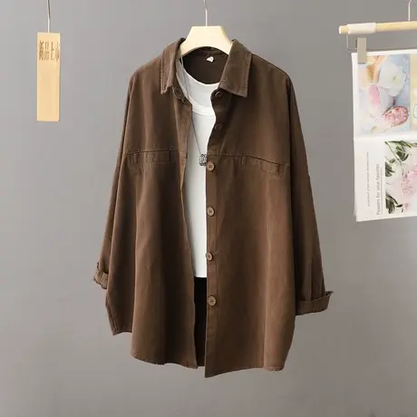 休闲宽松慵懒风衬衫外套女中长款春秋衣开衫韩版时尚洋气工装衬衣图片
