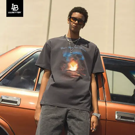 Lilbetter短袖夏季男款美式半袖复古上衣街头嘻哈男装欧美潮牌T恤商品大图