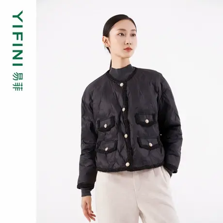[专柜同款]Yifini/易菲截短款宽松白鹅绒保暖羽绒服圆领百搭外套商品大图