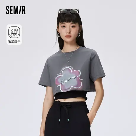 森马短袖T恤女花朵上衣甜酷吊带夏季宽松短款速干两件套新款20XY商品大图