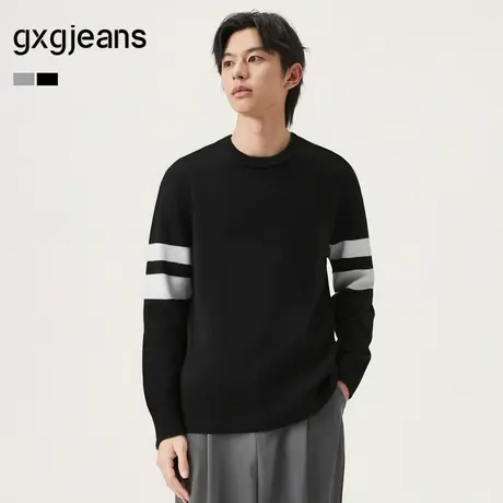 gxg.jeans男装 双色撞色拼接时尚简约圆领毛衣线衫上衣 25冬新品商品大图