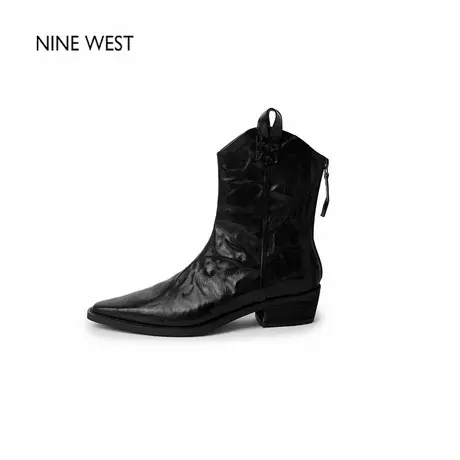 Nine West/玖熙2025新款尖头粗跟西部短靴V口显瘦复古切尔西靴子商品大图