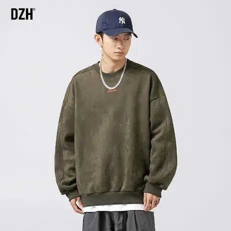 男士鹿皮绒卫衣男秋款圆领潮牌日系男装2023新款男款无帽长袖上衣商品大图