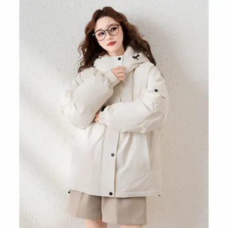 唐狮冬季情侣羽绒服男女连帽短款假两件工装冲锋少年外套上衣TD图片