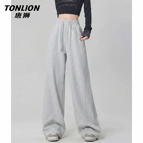 唐狮官方灰色运动裤女款2026新款春秋款女士高腰直筒显瘦阔腿裤VB图片