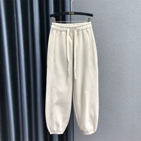 欧货加厚时尚百搭卫裤女23秋季新款米白色松紧腰宽松显瘦哈伦长裤商品大图