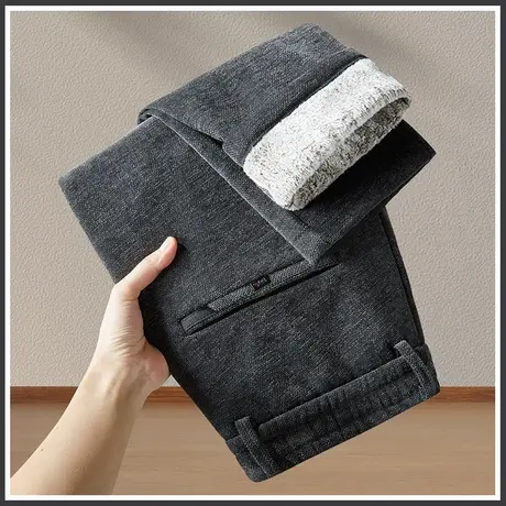 冬季加绒加厚保温直筒休闲裤子秋冬款男士商务西裤2023年新款冬裤商品大图