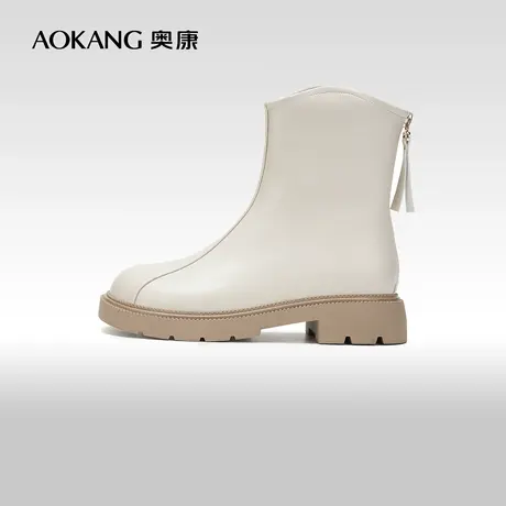 【门店发货】奥康女鞋 2023冬季新款复古小众v口切尔西靴时装靴图片