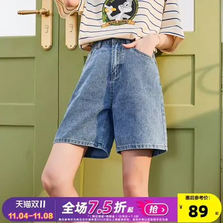 唐狮23春季新款女牛仔短裤宽松显瘦高腰潮流阔腿五分中裤子女百搭图片