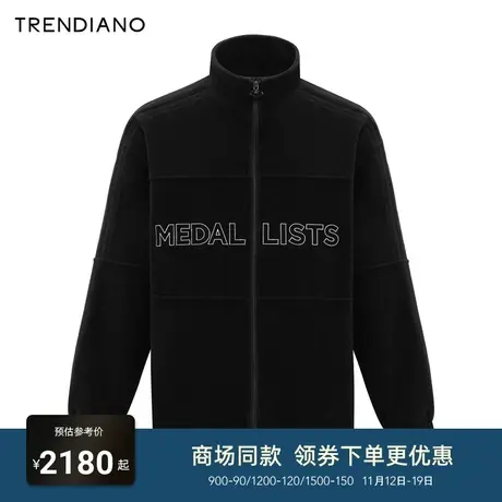 TRENDIANO梅花联名系列羊绒毛呢宽松立领外套男潮2023新款冬季商品大图