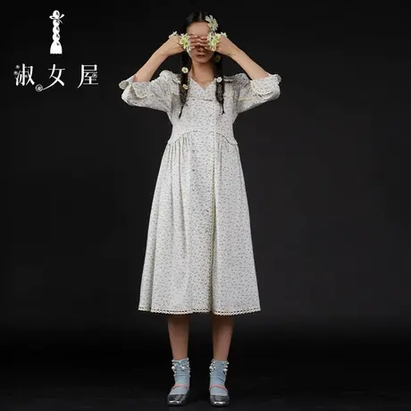 淑女屋官方旗舰店22年新款设计感收腰通勤百搭女裙碎花连衣裙5号图片