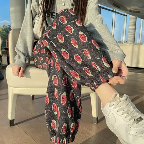 毛呢花苞哈伦裤女秋冬高腰显瘦休闲加厚奶奶裤九分束脚羊绒直筒裤图片