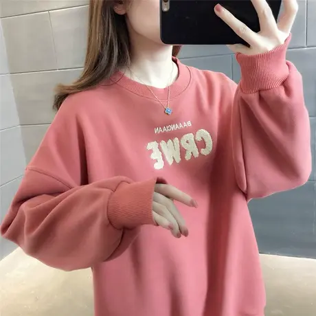 圆领卫衣女慵懒风宽松女装2023新款洋气减龄秋冬加绒加厚外套上衣图片