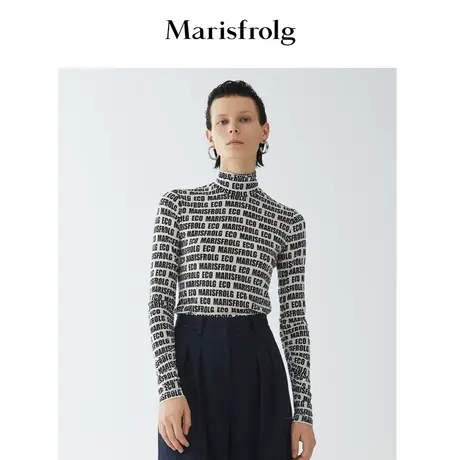 【言选好物】玛丝菲尔秋季花色打底衫高领百搭T恤商品大图