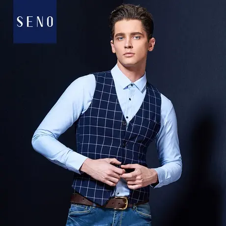 SENO男士西装马甲商务休闲韩版修身格子背心马夹图片