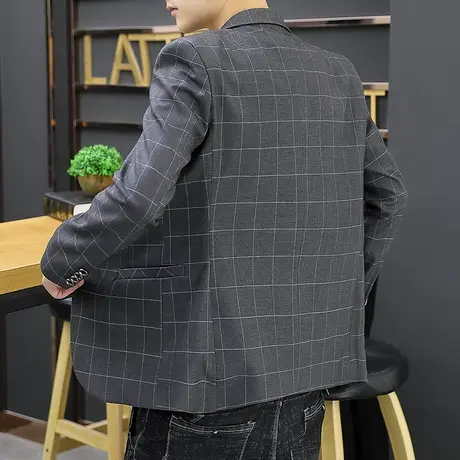 男士小西装修身外套韩版休闲英伦风条纹西服单西上衣青年帅气潮流商品大图