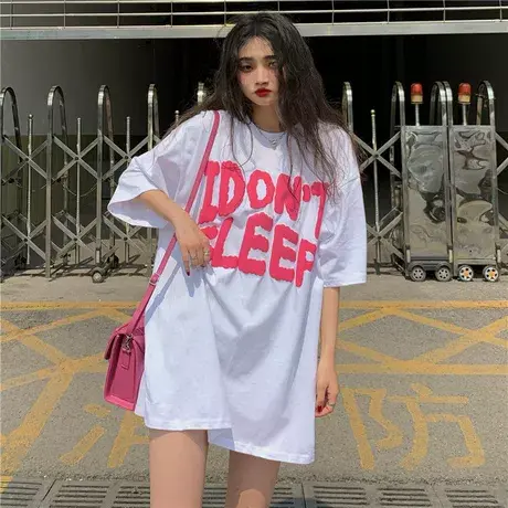 胖mm大码宽松韩版BF慵懒风上衣印花短袖T恤女潮ins夏季女装200斤图片