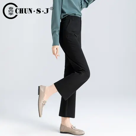 西装微喇裤女夏季薄款2023新款显瘦黑色裤子小个子九分垂感喇叭裤商品大图