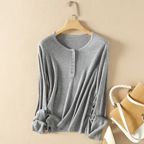 美丽诺羊毛春装2024新款毛衣女宽松套头抽绳针织打底衫女内搭上衣商品大图