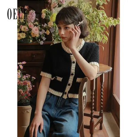 Oece高级感上衣女春季新款短袖针织衫商品大图