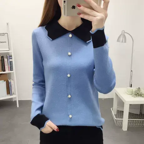 打底衫女秋春装2023年新款娃娃领外穿毛衣宽松长袖洋气针织上衣潮商品大图