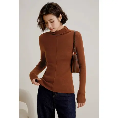 【含绵羊毛】弥古灰色长袖高领针织打底衫女春秋毛衣打底内搭上衣商品大图