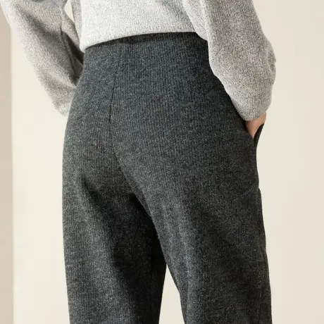 针织裤子女秋冬毛呢裤2024新款加厚加绒女裤九分哈伦裤老爹萝卜裤图片