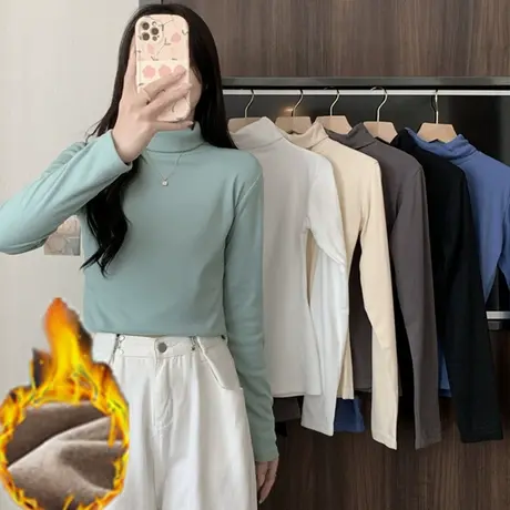 高领双面德绒打底衫女春秋冬内搭长袖加绒2023新款洋气保暖上衣图片