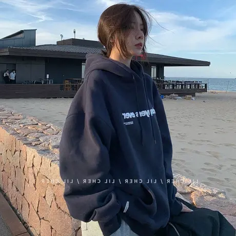 潮牌卫衣oversize大码加绒款ins宽松美式复古情侣秋冬连帽外套女商品大图