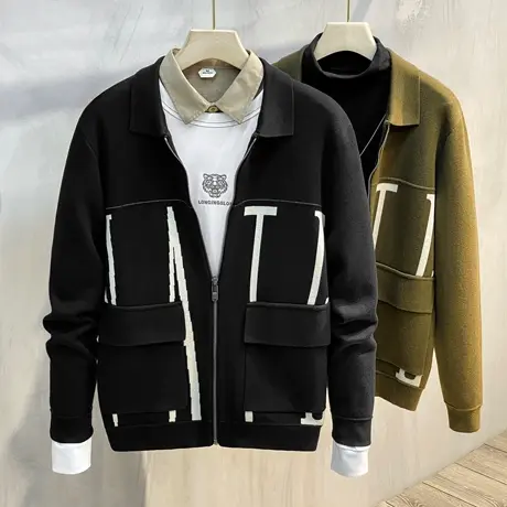 男士开衫2023年新款学院风春秋季薄夹克休闲潮牌韩版潮流针织外套商品大图