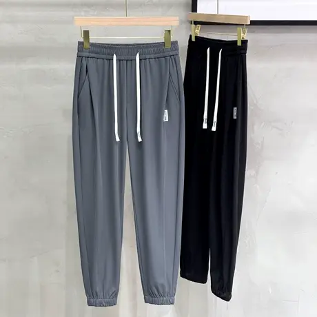 冰丝裤子男士休闲裤春夏季薄款2023新款束脚垂感宽松九分运动裤男商品大图