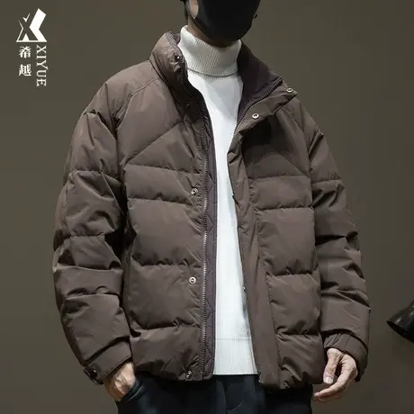 希越新国标羽绒服男士保暖加厚白鸭绒外套宽松大码秋冬款咖色棉服商品大图